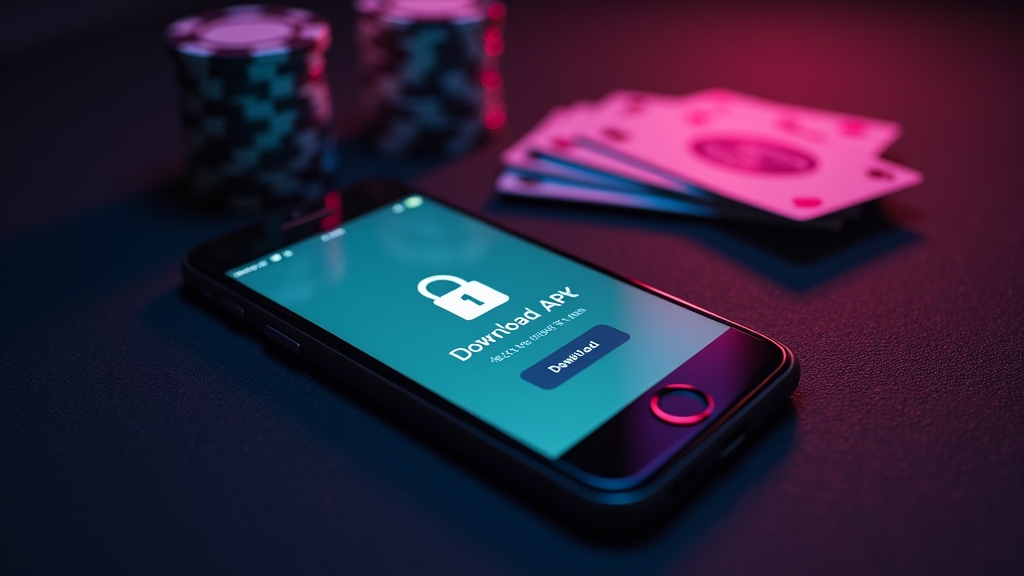 Download dell’APK su Android con sfondo casinò scuro e dettagli neon